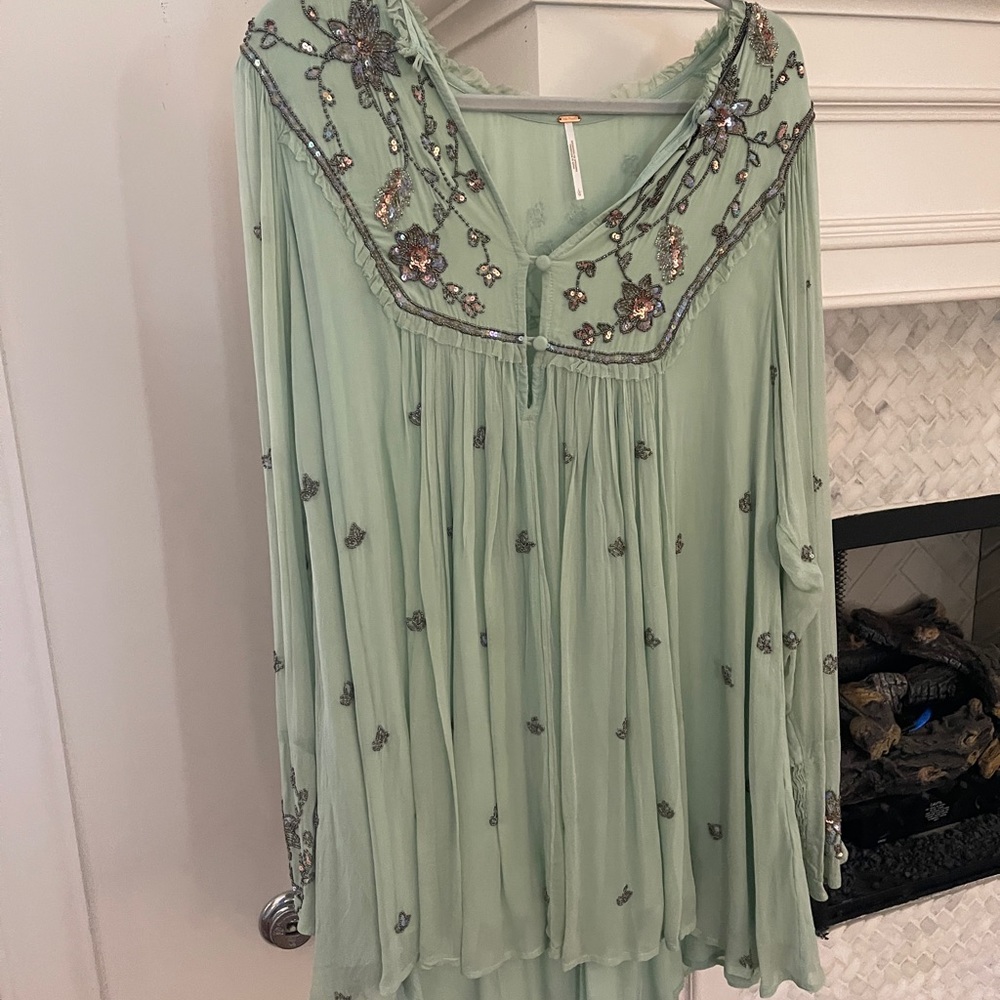 Free People Bali golden sundress in Lagoon